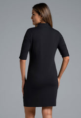 Ruched Elbow Slv Dress Black